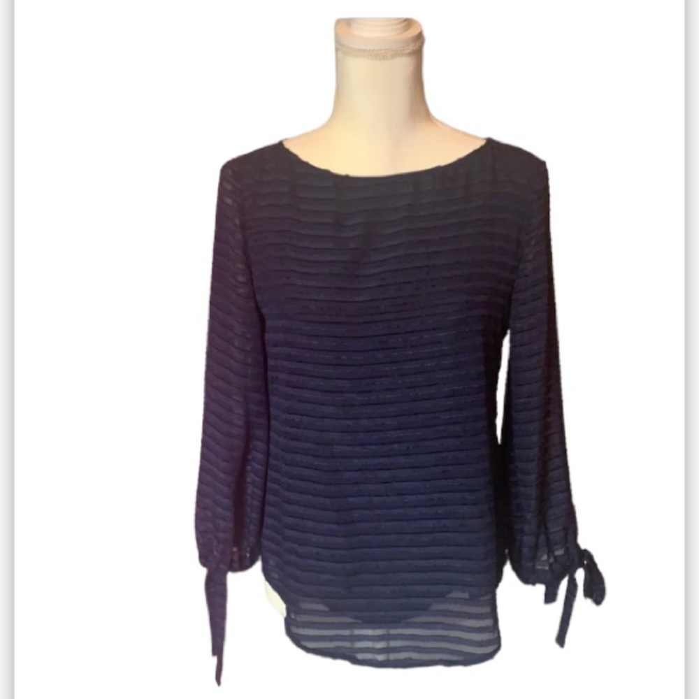 Banana Republic lined blue striped top blouse long tied sleeves sz XS boat neck